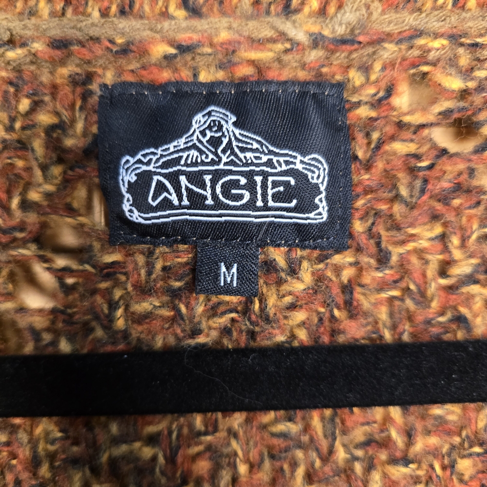 Angie Womens Orange & Brown Fringe Sweater, Size Medium - Picture 3 of 4